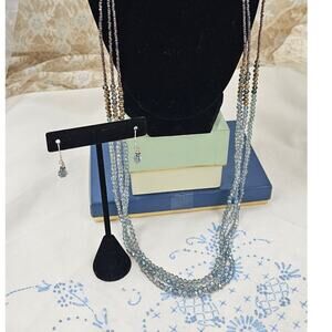 Lonna & Lilly Multi-Layered Shimmering Crystal Necklace Drop Earrings Ocean Mist
